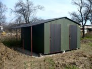 Domek ogrodowy podwójny z zadaszeniem 4x3 metra, kolor zielony RAL6020, drzwi i dach czarny RAL9005 - www.cgt.com.pl