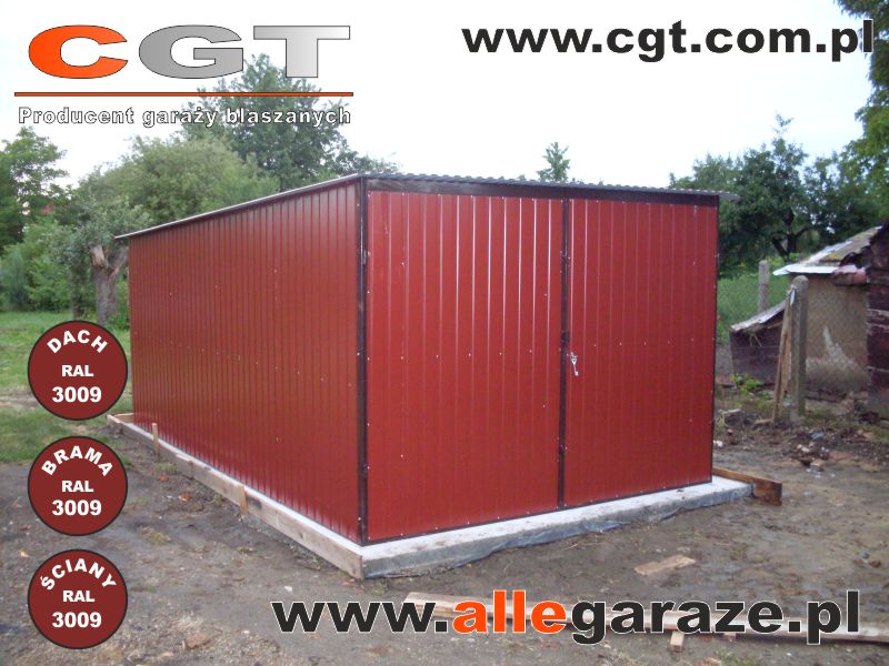 Garaże Blaszane czerwony Garaż blaszany 3x5 z blachy akrylowej RAL3009 cgt.com.pl allegaraze.pl