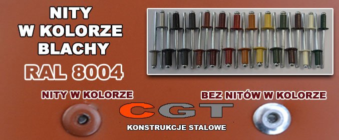 Nity w kolorze blachy brązowe RAL8004 cgt.com.pl allegaraze.pl