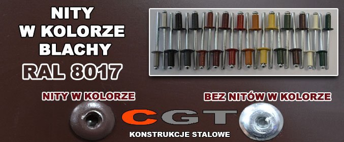 Nity w kolorze blachy brązowe RAL8017 cgt.com.pl allegaraze.pl